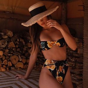 NWT black floral high waist bikini Sz M